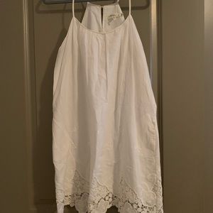 white cotton dress with lace trim